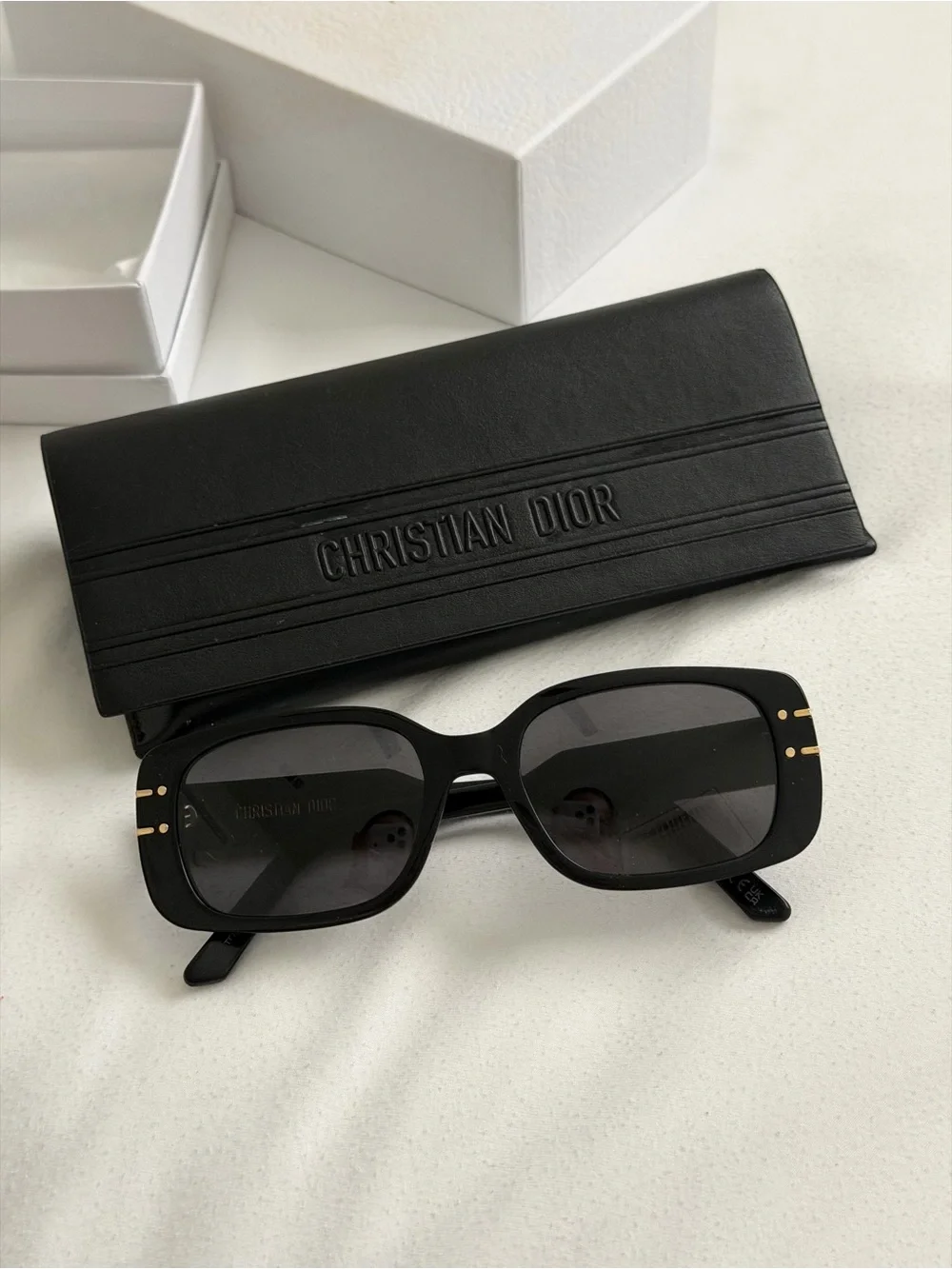 Dior Black Rectangular Men’s Sunglasses with Black Case